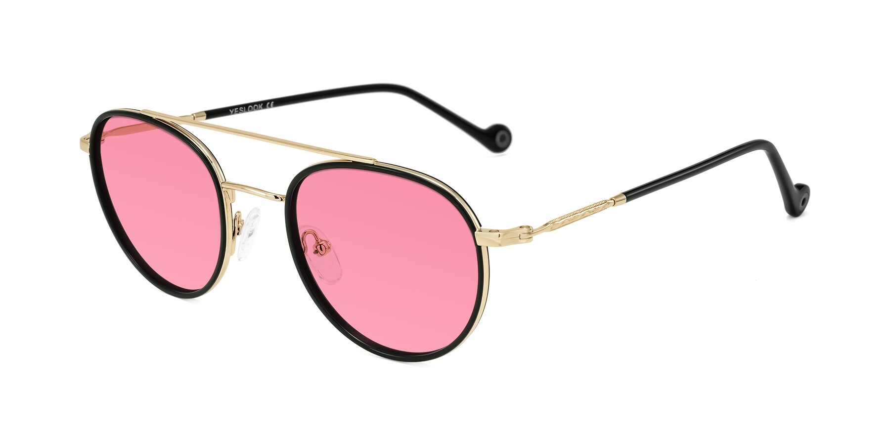 Angle of Biko in Black/Gold with Pink Tinted Lenses