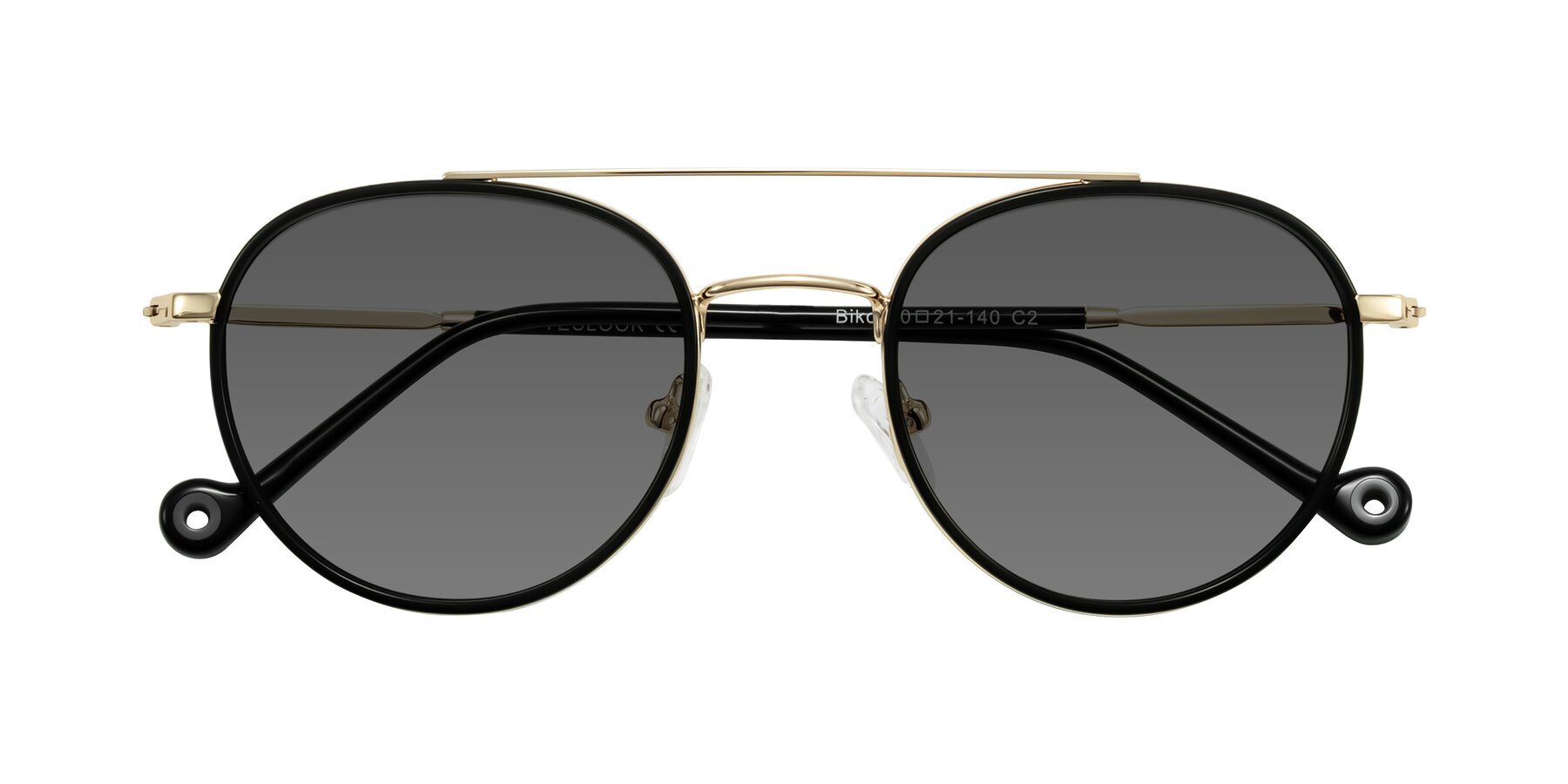 Folded Front of Biko in Black/Gold with Medium Gray Tinted Lenses