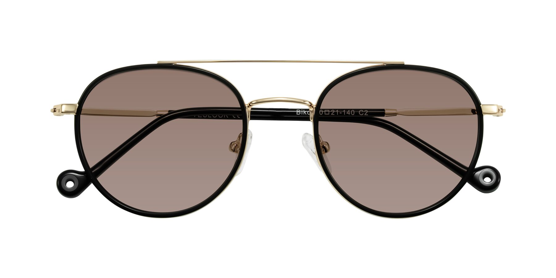 Folded Front of Biko in Black/Gold with Medium Brown Tinted Lenses