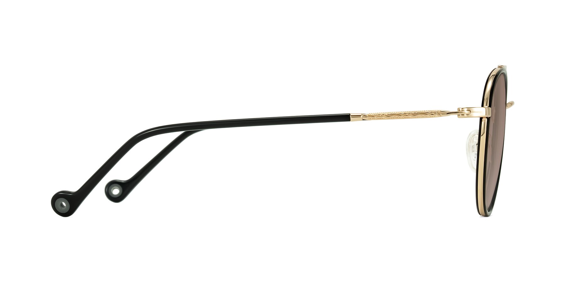 Side of Biko in Black/Gold with Medium Brown Tinted Lenses