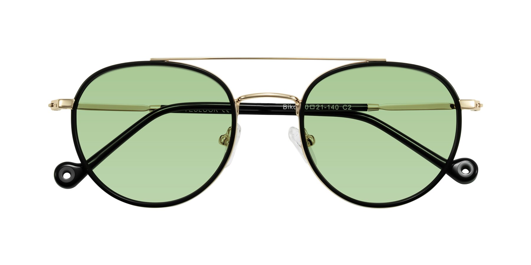 Folded Front of Biko in Black/Gold with Medium Green Tinted Lenses