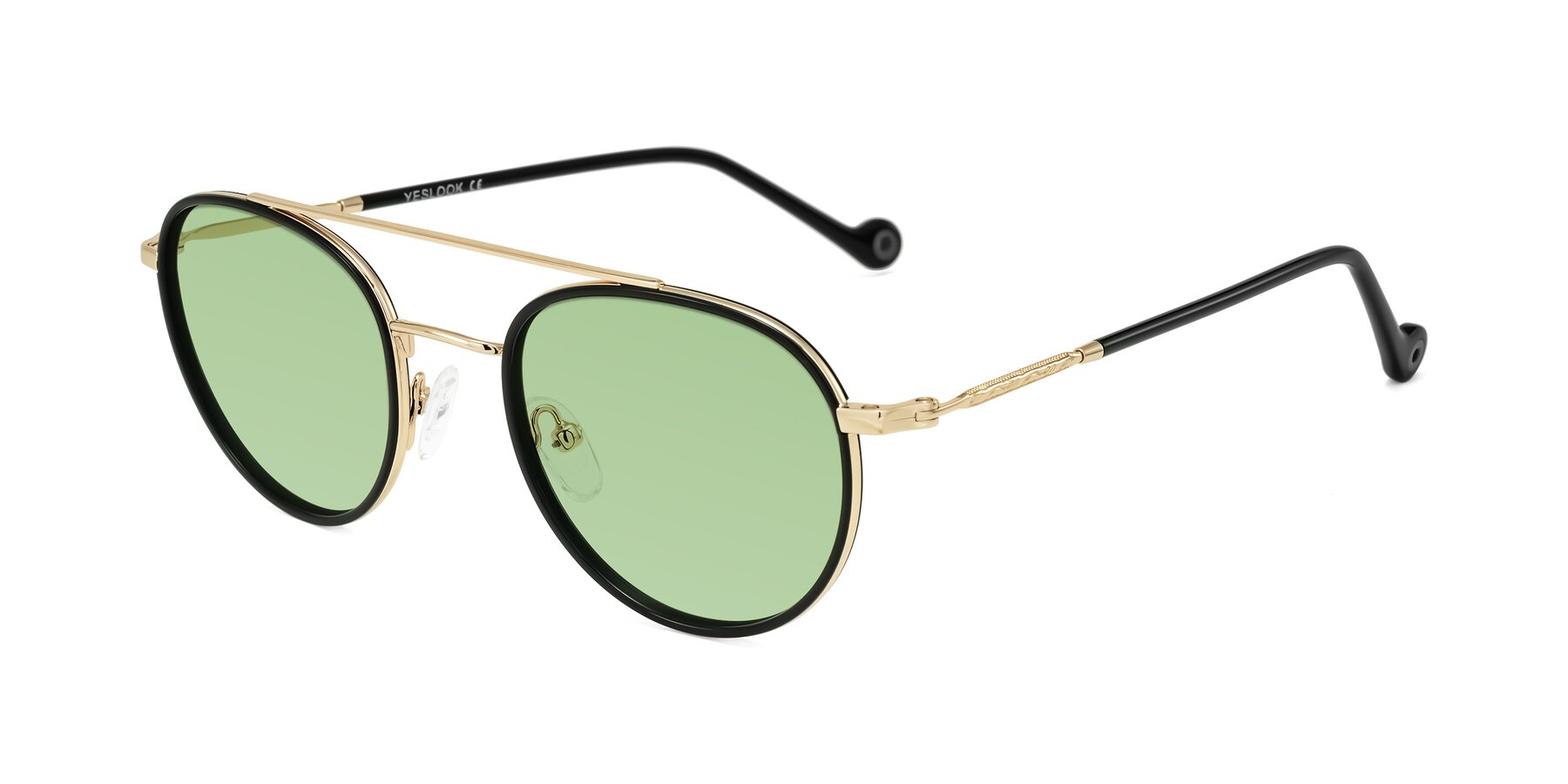 Angle of Biko in Black/Gold with Medium Green Tinted Lenses