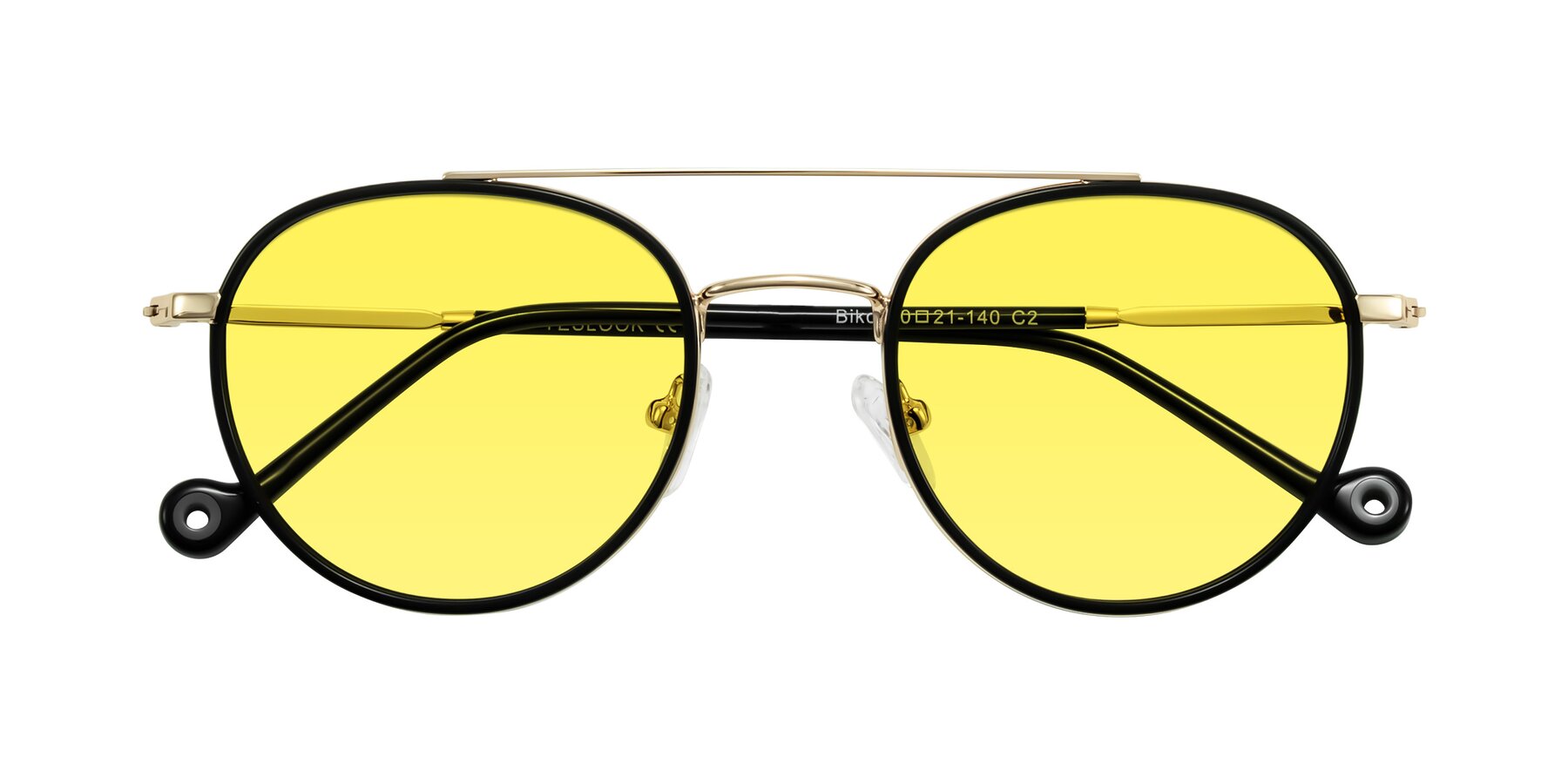 Folded Front of Biko in Black/Gold with Medium Yellow Tinted Lenses