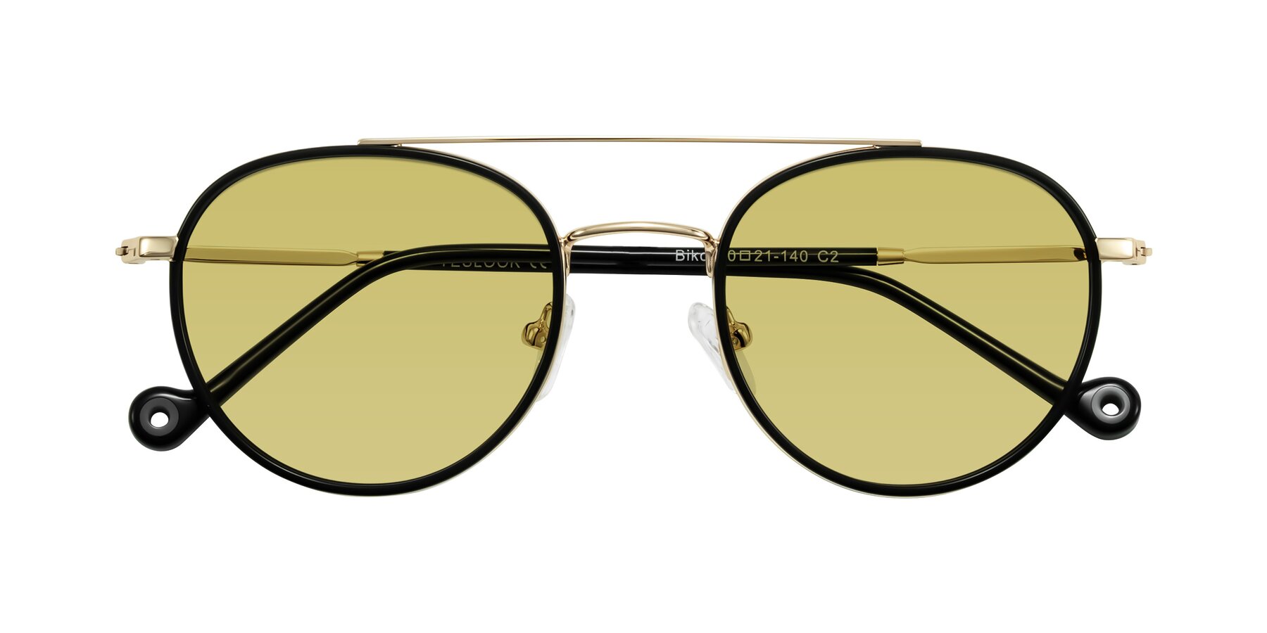 Folded Front of Biko in Black/Gold with Medium Champagne Tinted Lenses