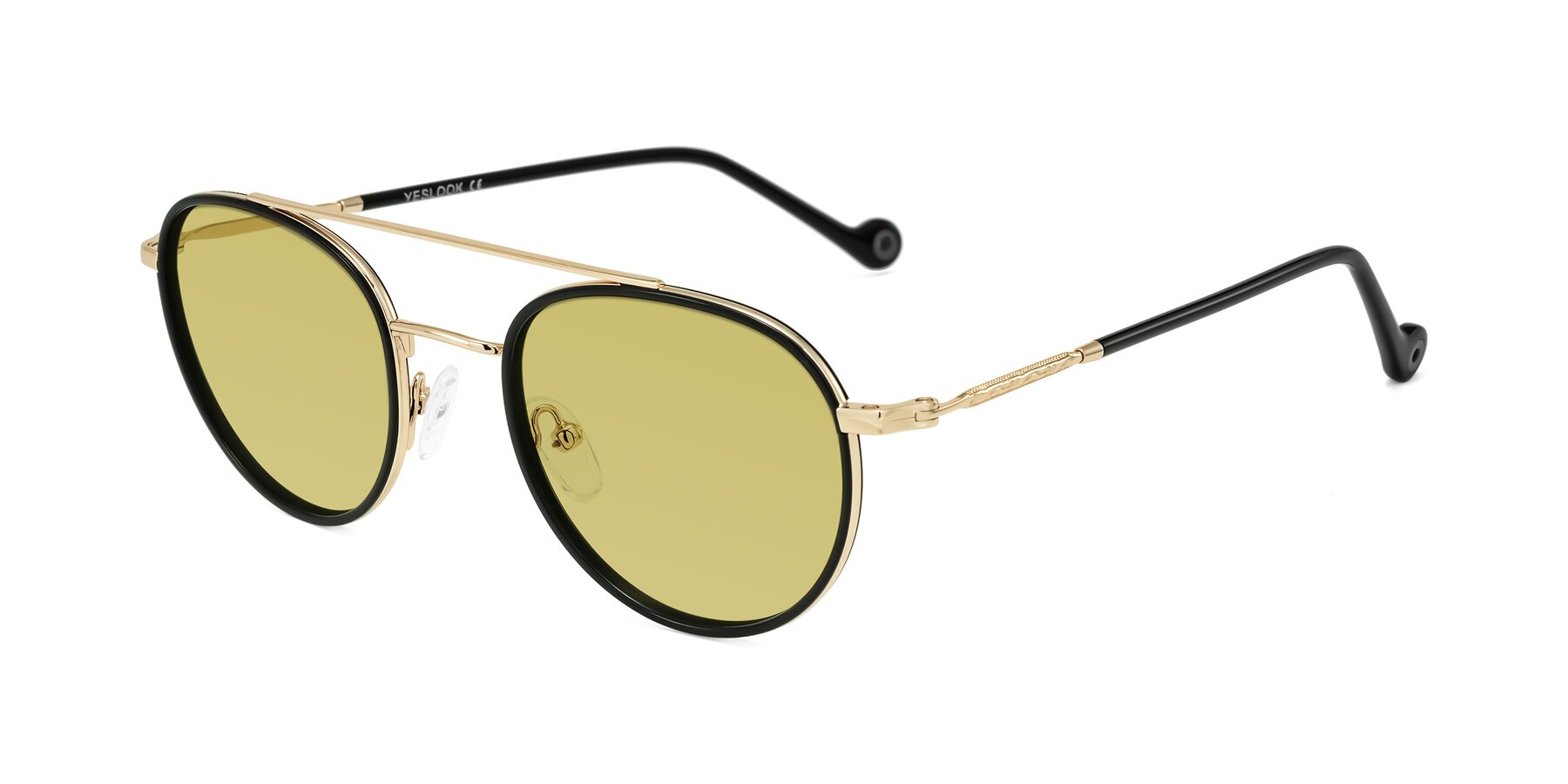Angle of Biko in Black/Gold with Medium Champagne Tinted Lenses