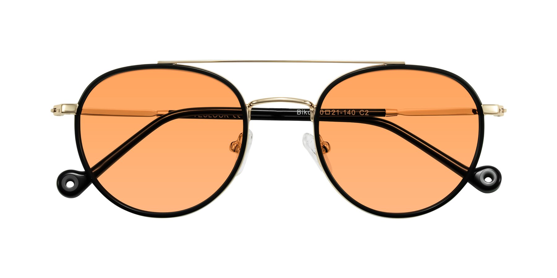 Folded Front of Biko in Black/Gold with Medium Orange Tinted Lenses