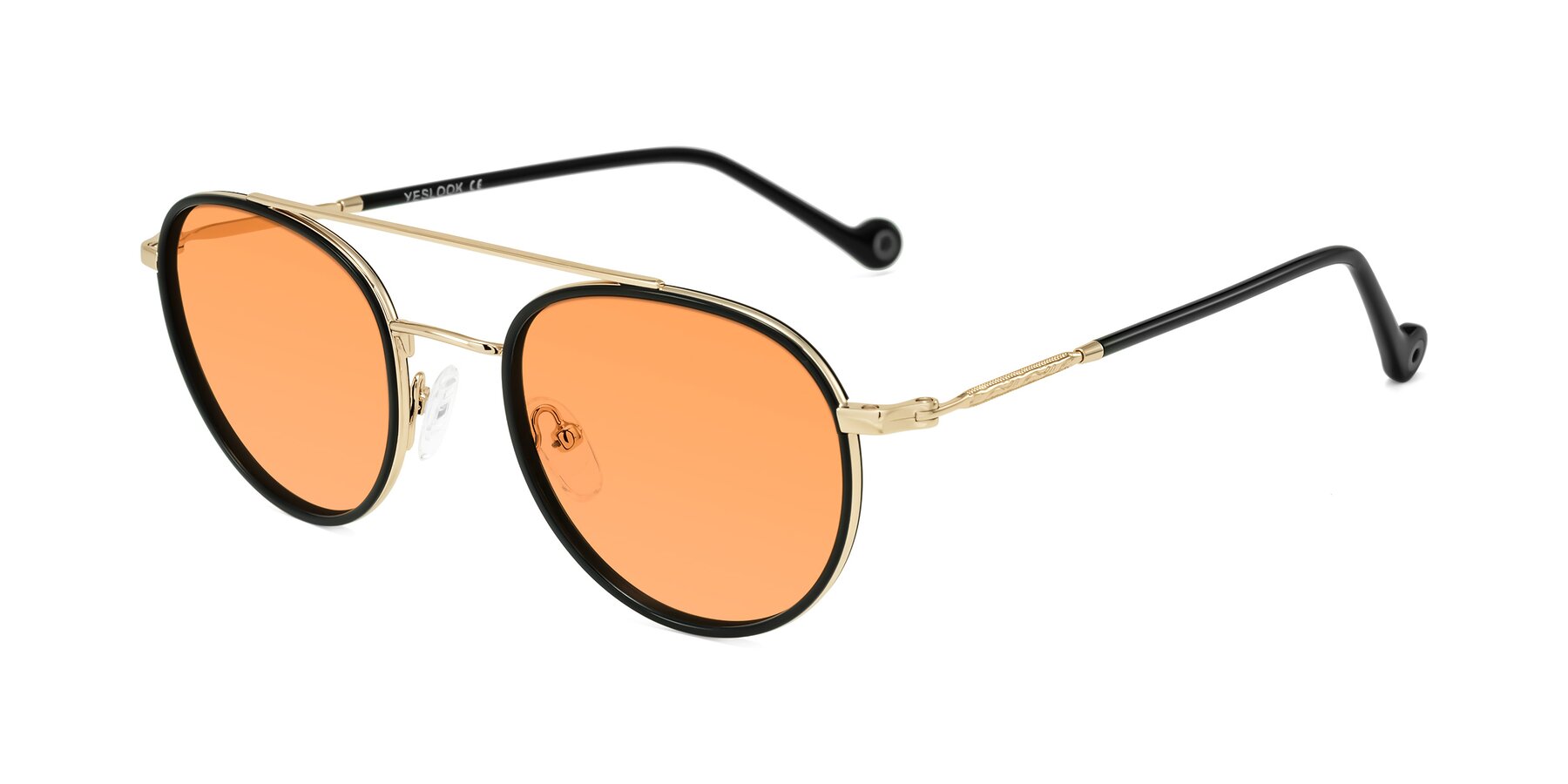 Angle of Biko in Black/Gold with Medium Orange Tinted Lenses