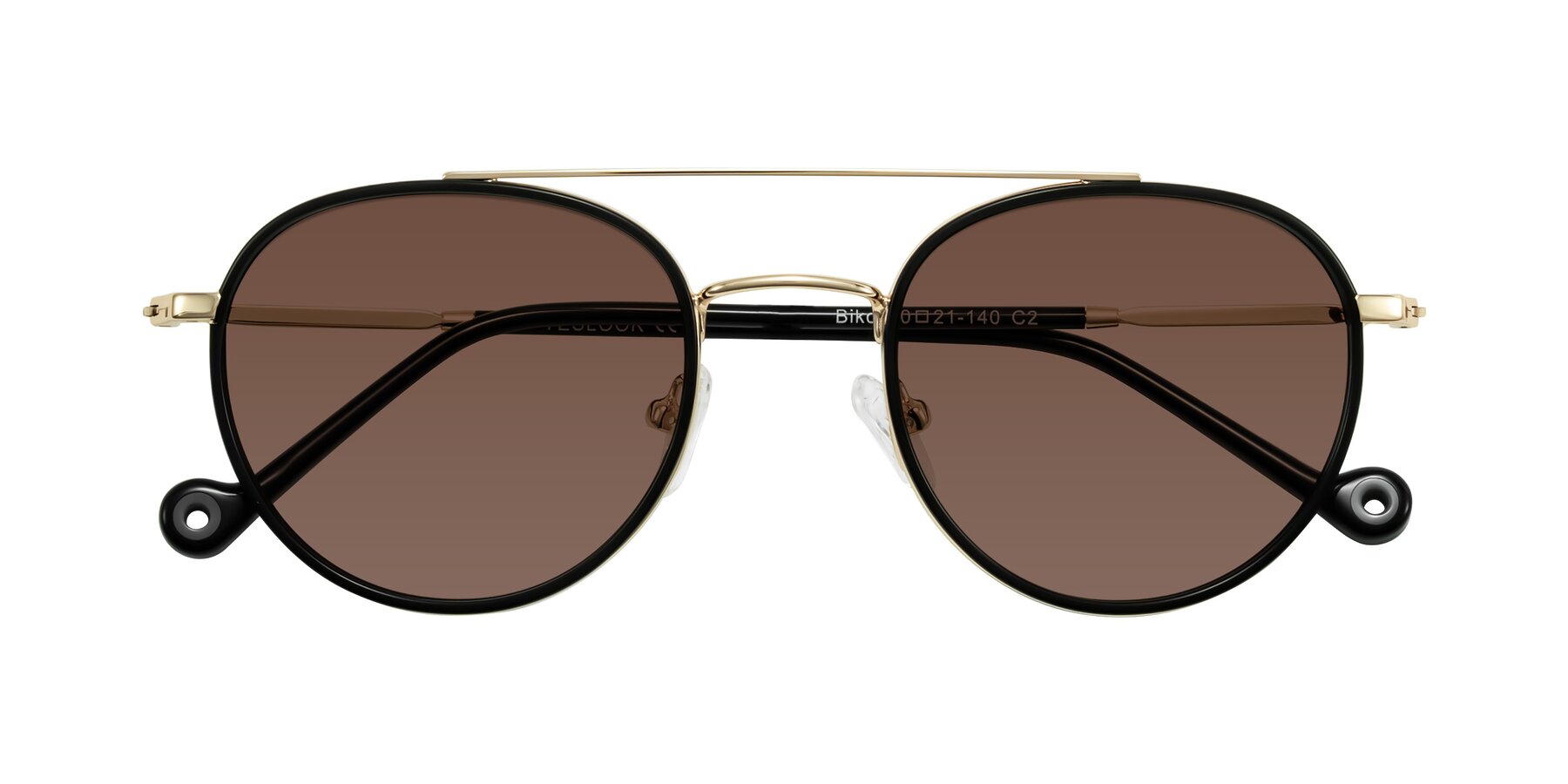 Folded Front of Biko in Black/Gold with Brown Tinted Lenses