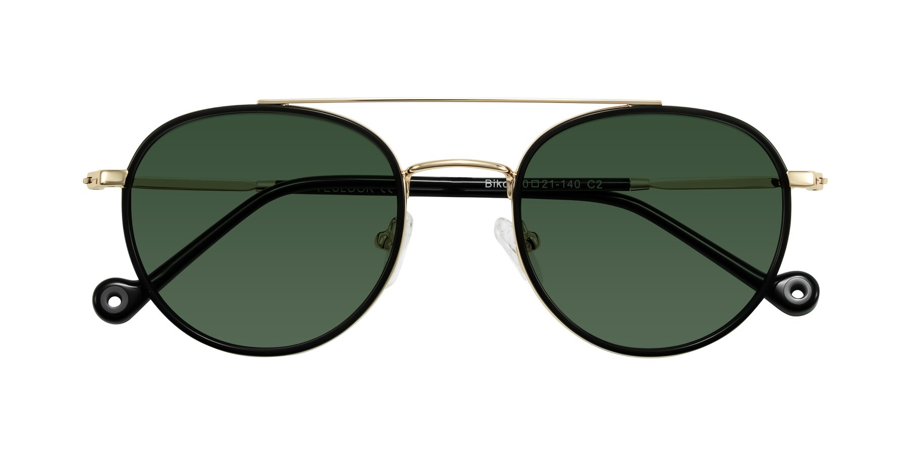 Folded Front of Biko in Black/Gold with Green Tinted Lenses