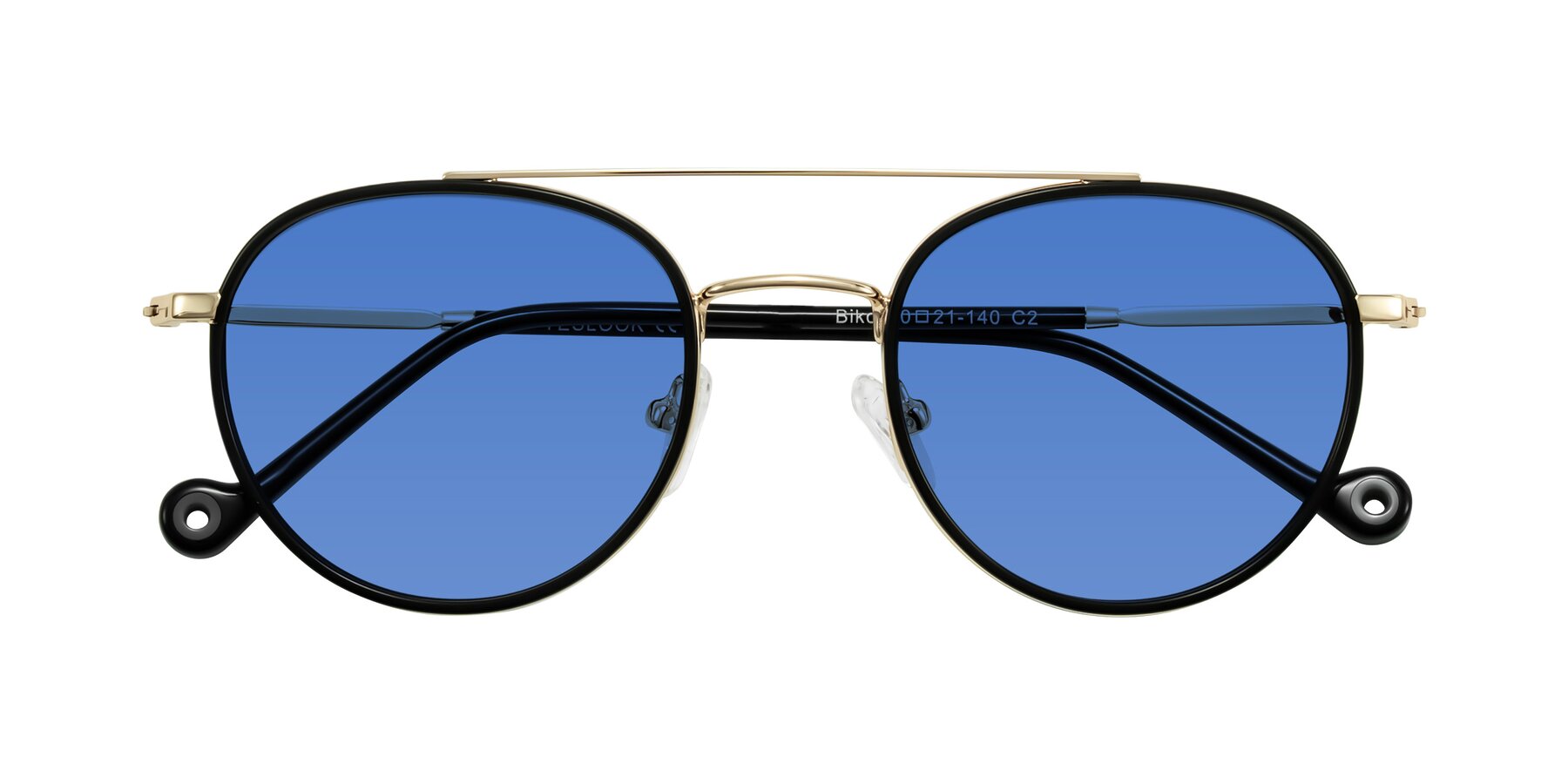 Folded Front of Biko in Black/Gold with Blue Tinted Lenses