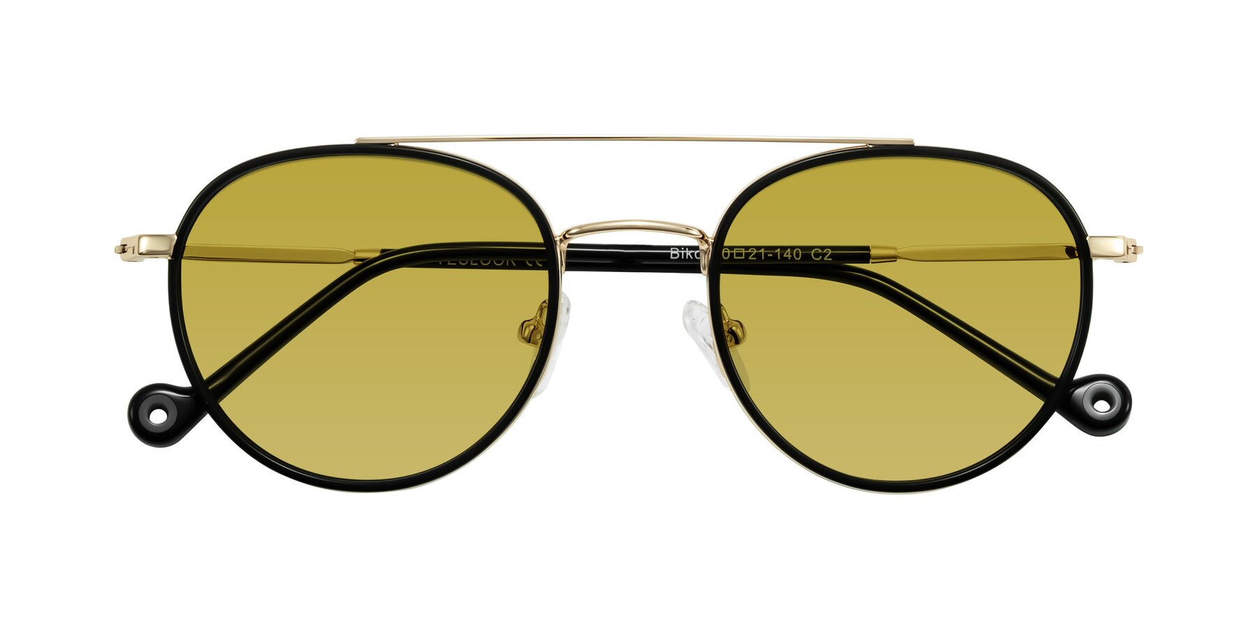 Folded Front of Biko in Black/Gold with Champagne Tinted Lenses