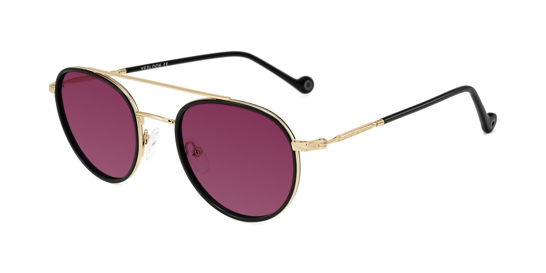 Angle of Biko in Black/Gold with Wine Tinted Lenses