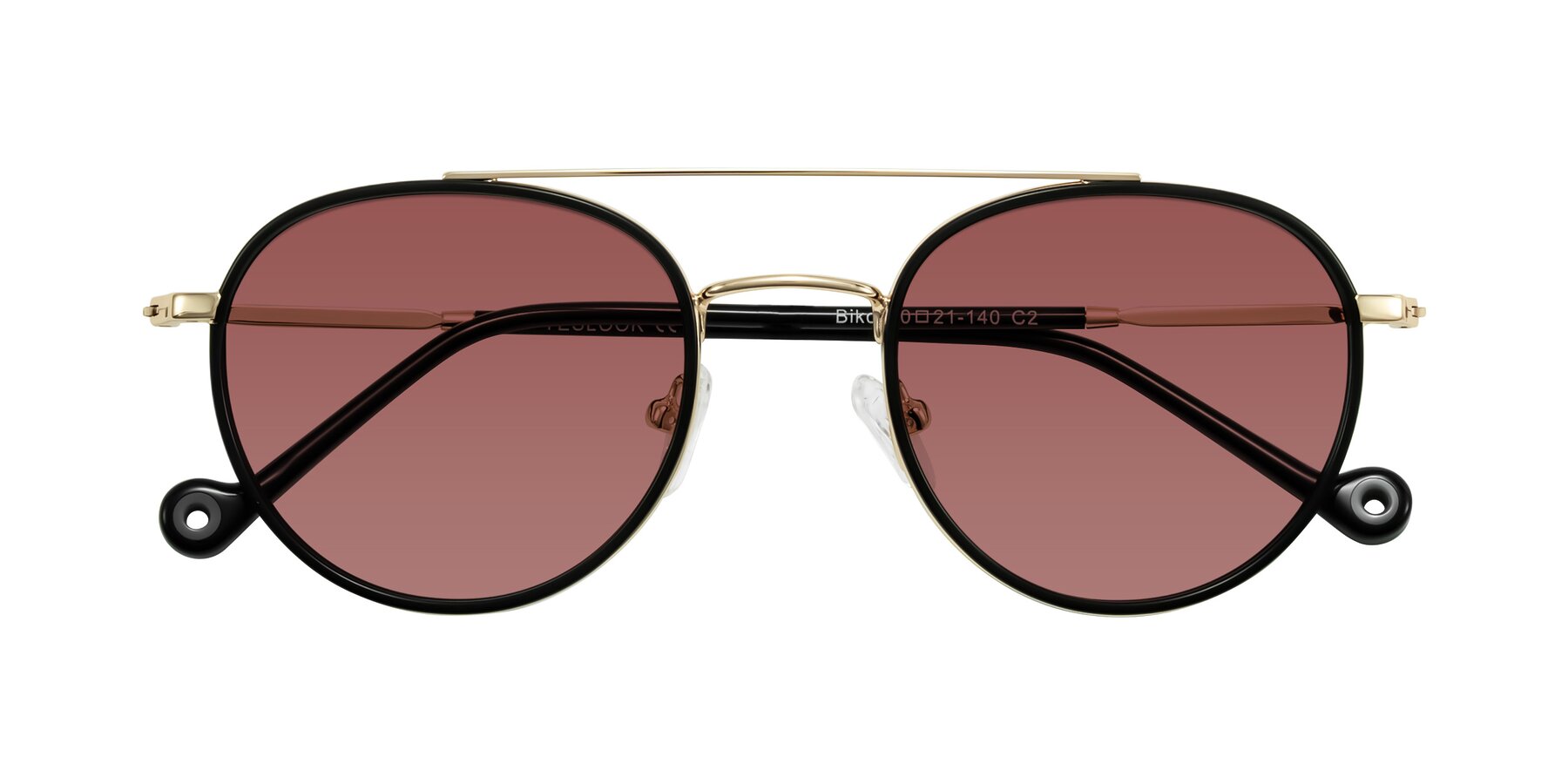 Folded Front of Biko in Black/Gold with Garnet Tinted Lenses