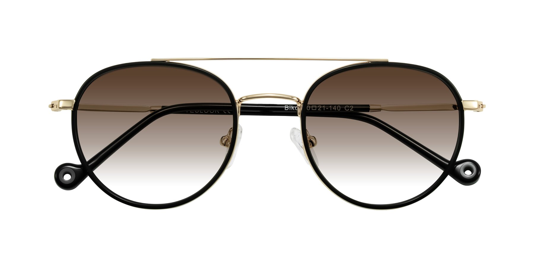 Folded Front of Biko in Black/Gold with Brown Gradient Lenses