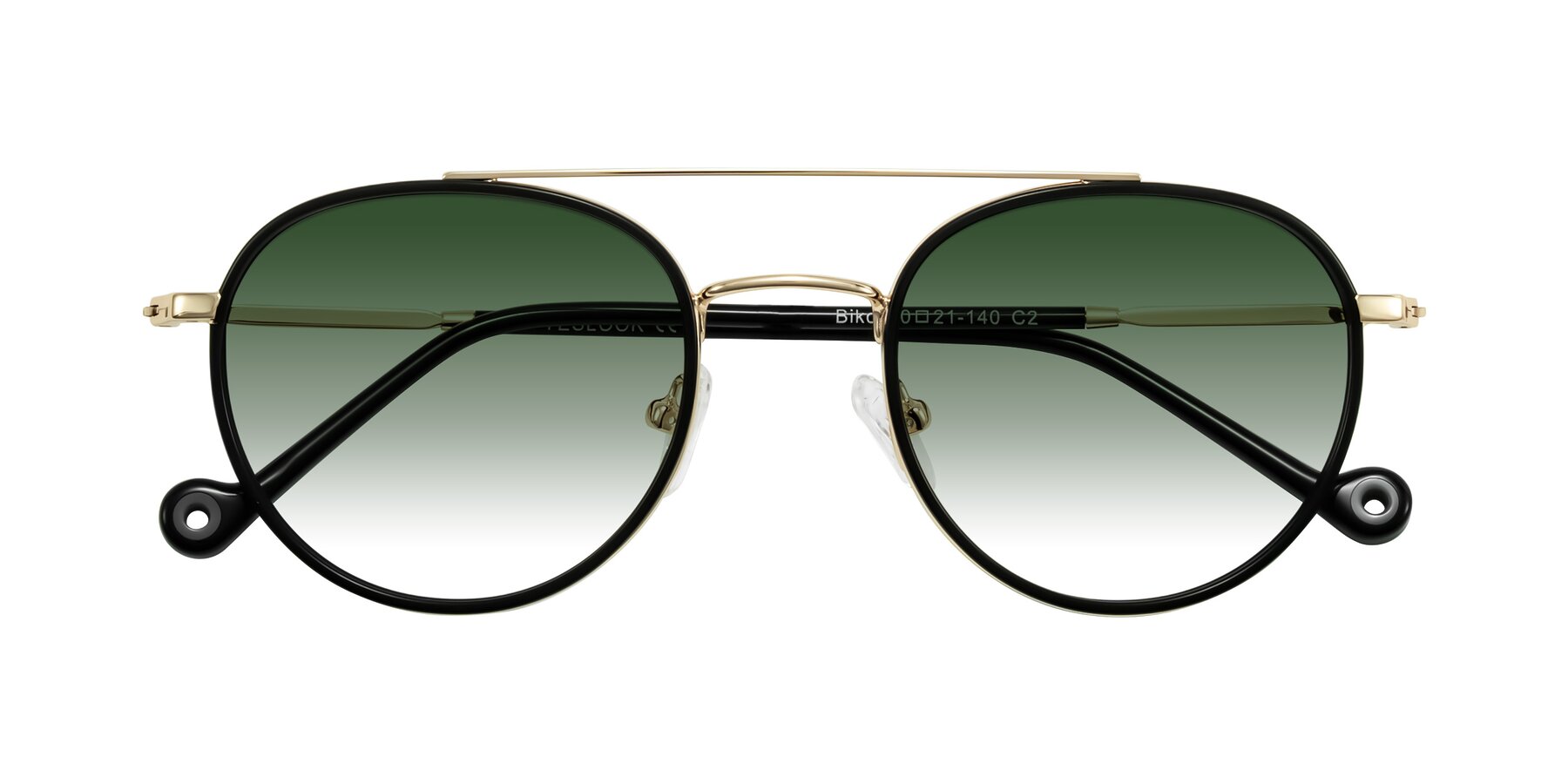 Folded Front of Biko in Black/Gold with Green Gradient Lenses