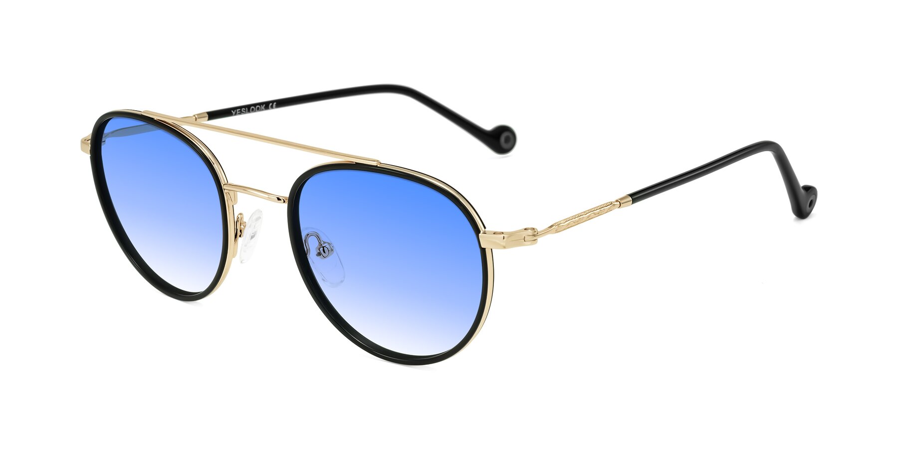 Angle of Biko in Black/Gold with Blue Gradient Lenses