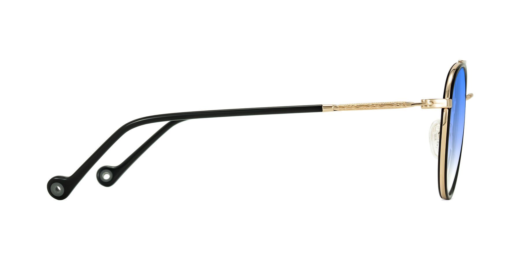 Side of Biko in Black/Gold with Blue Gradient Lenses