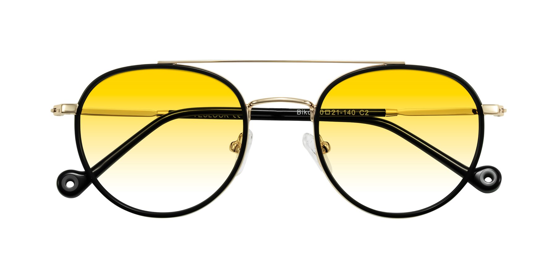 Folded Front of Biko in Black/Gold with Yellow Gradient Lenses