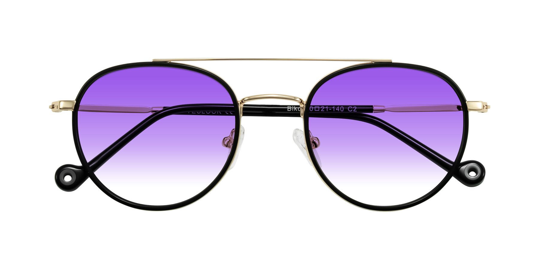 Folded Front of Biko in Black/Gold with Purple Gradient Lenses