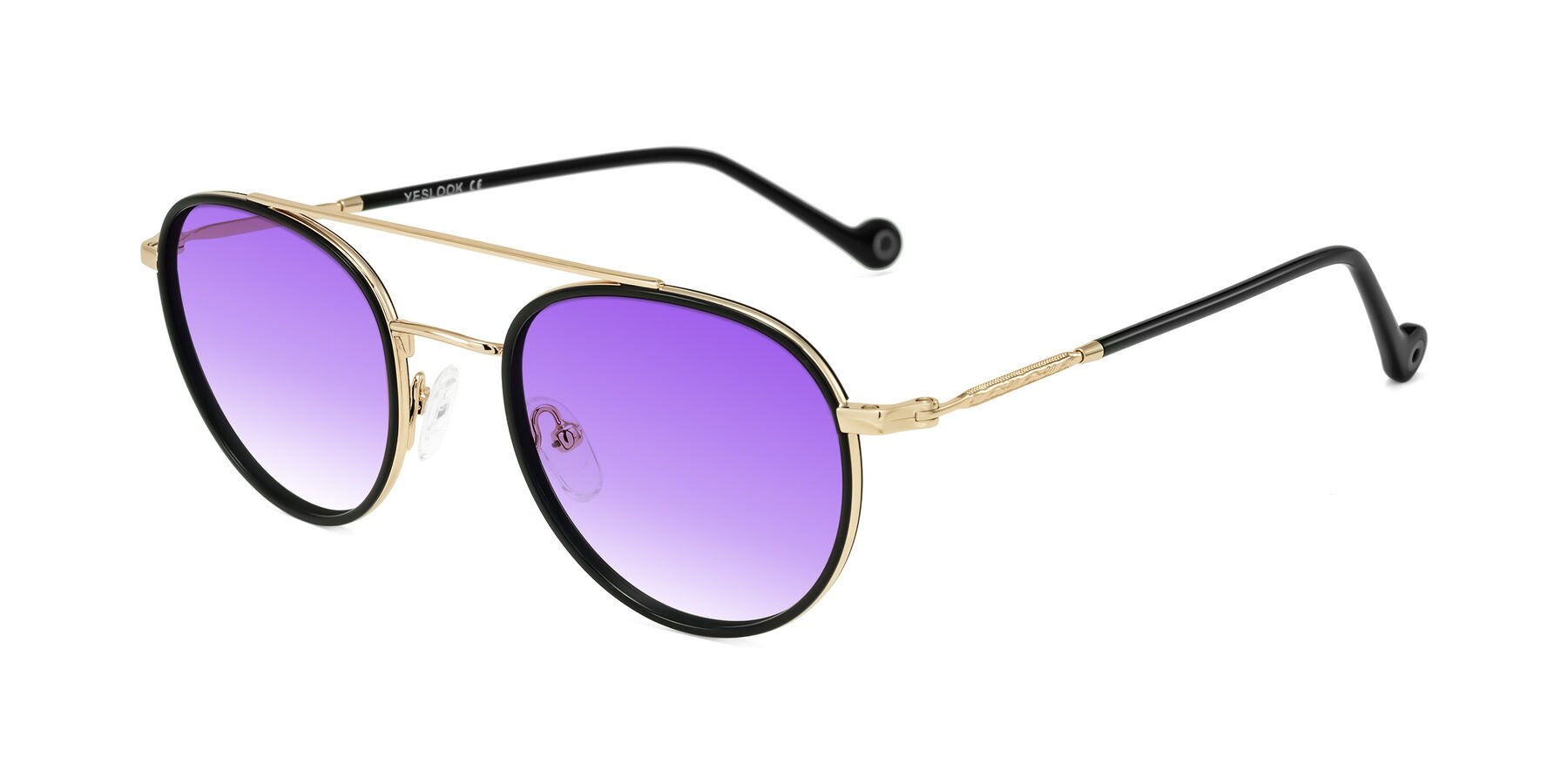 Angle of Biko in Black/Gold with Purple Gradient Lenses