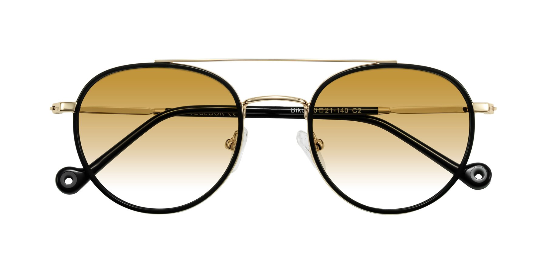 Folded Front of Biko in Black/Gold with Champagne Gradient Lenses