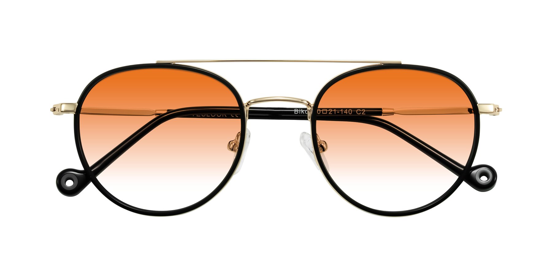Folded Front of Biko in Black/Gold with Orange Gradient Lenses