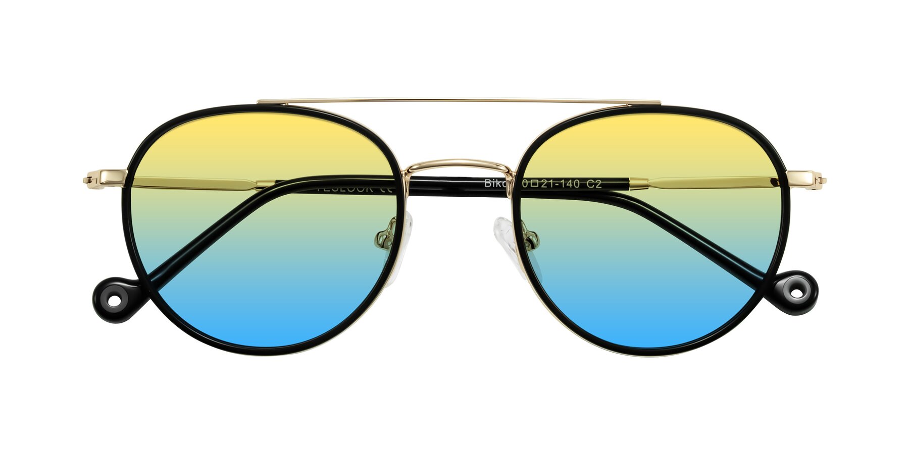 Folded Front of Biko in Black/Gold with Yellow / Blue Gradient Lenses