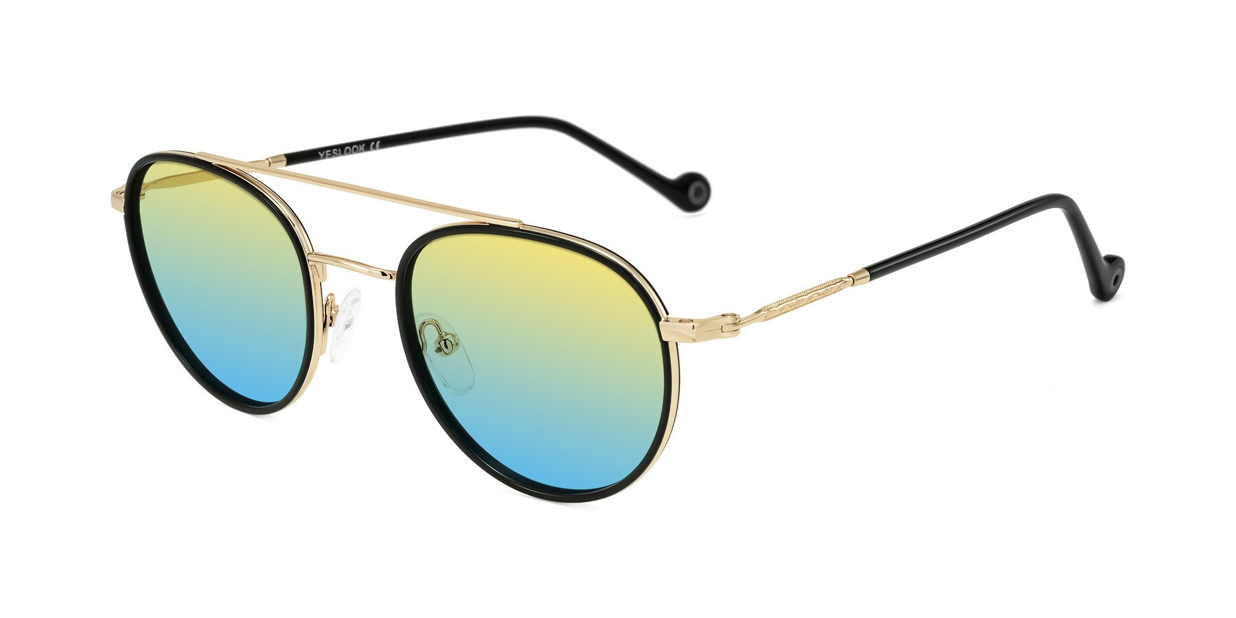 Angle of Biko in Black/Gold with Yellow / Blue Gradient Lenses