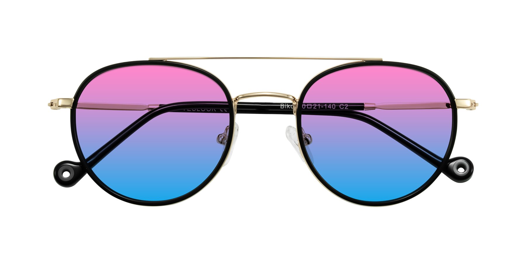 Folded Front of Biko in Black/Gold with Pink / Blue Gradient Lenses