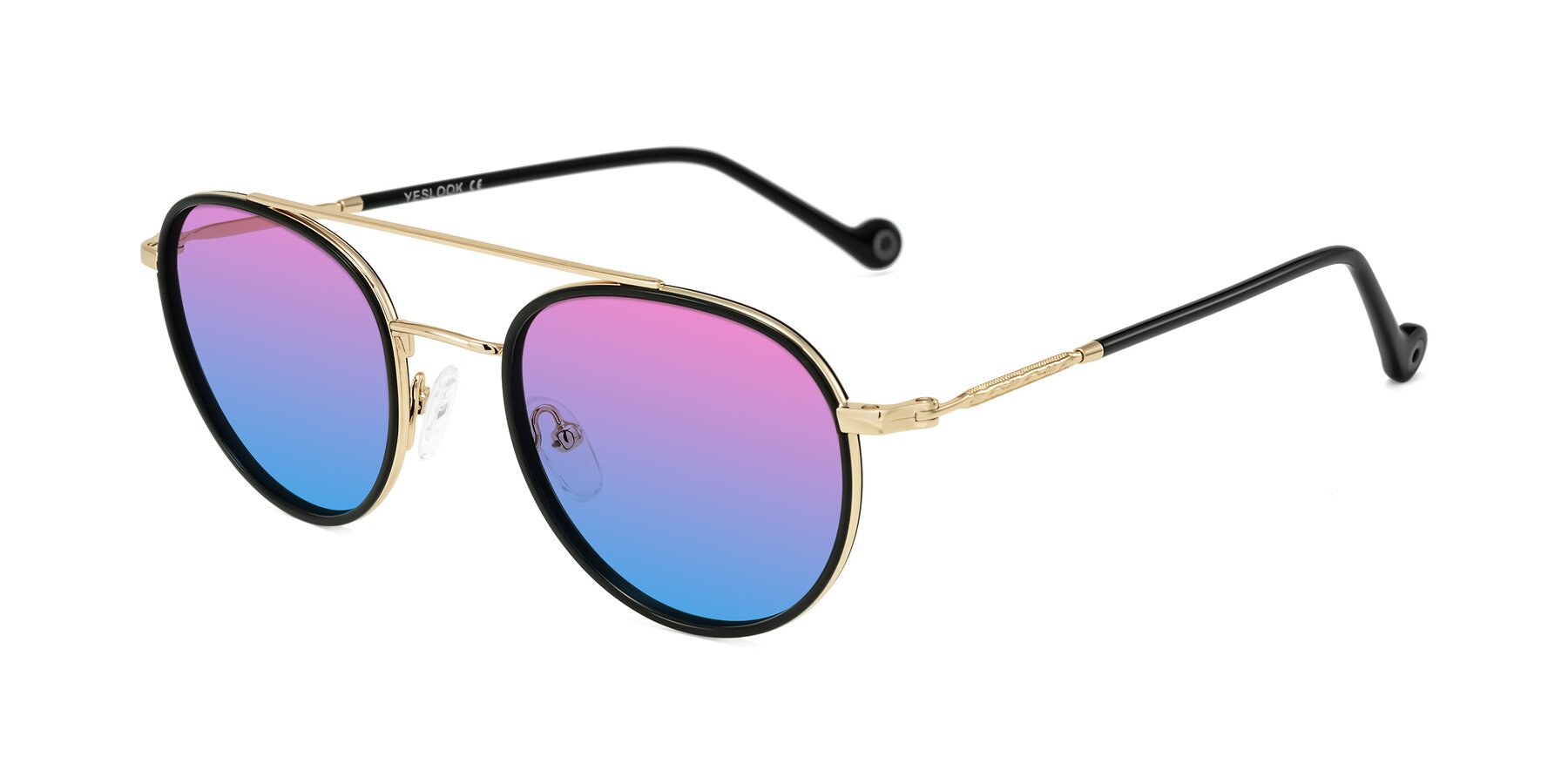 Angle of Biko in Black/Gold with Pink / Blue Gradient Lenses