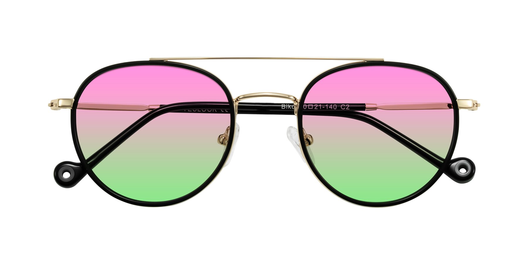Folded Front of Biko in Black/Gold with Pink / Green Gradient Lenses