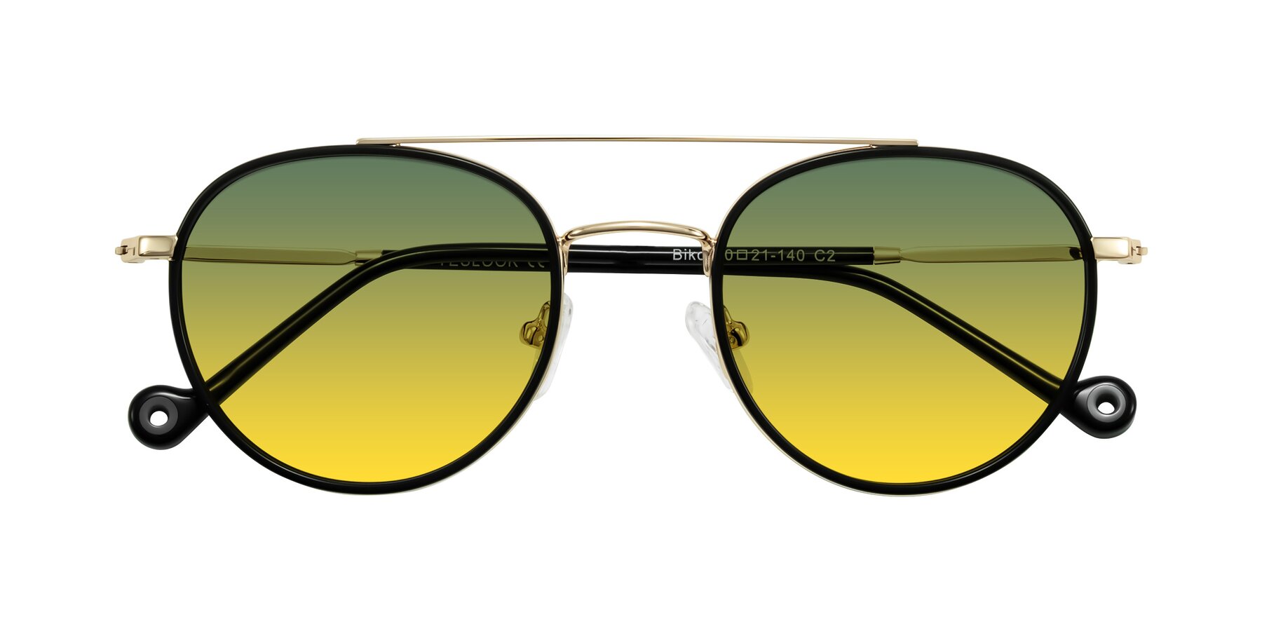Folded Front of Biko in Black/Gold with Green / Yellow Gradient Lenses