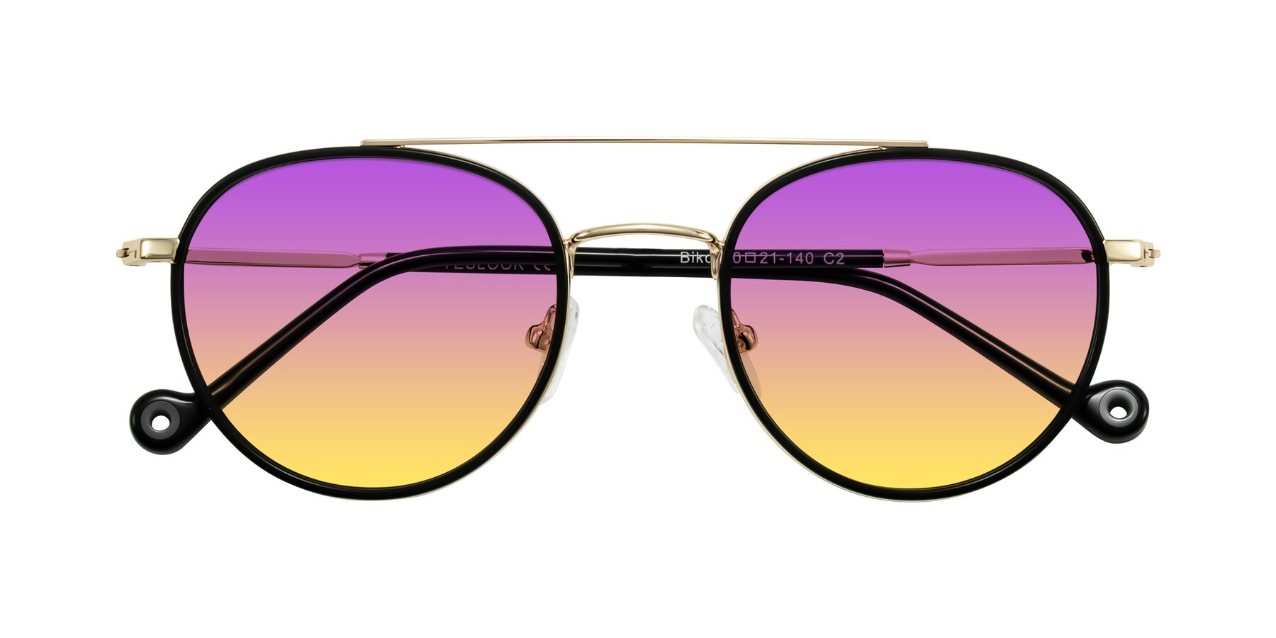 Folded Front of Biko in Black/Gold with Purple / Yellow Gradient Lenses
