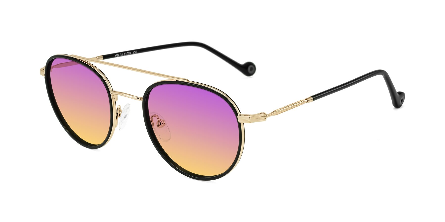 Angle of Biko in Black/Gold with Purple / Yellow Gradient Lenses