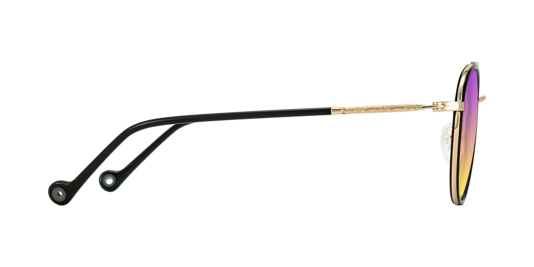 Side of Biko in Black/Gold with Purple / Yellow Gradient Lenses