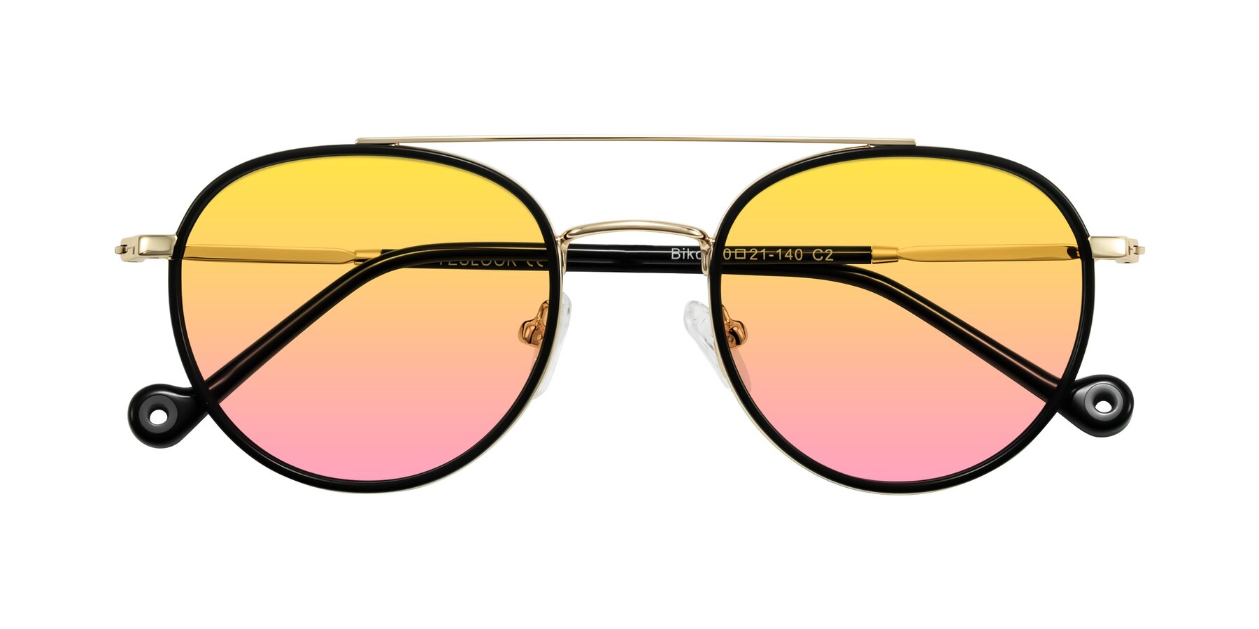 Folded Front of Biko in Black/Gold with Yellow / Pink Gradient Lenses
