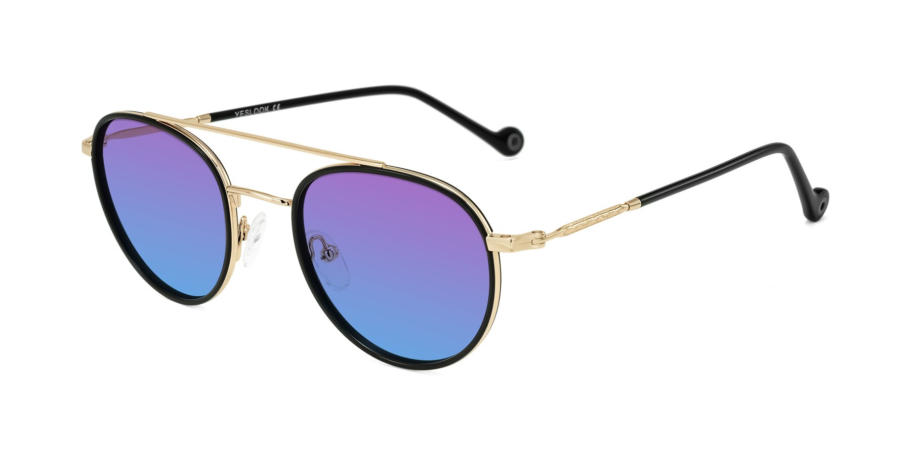 Angle of Biko in Black/Gold with Purple / Blue Gradient Lenses