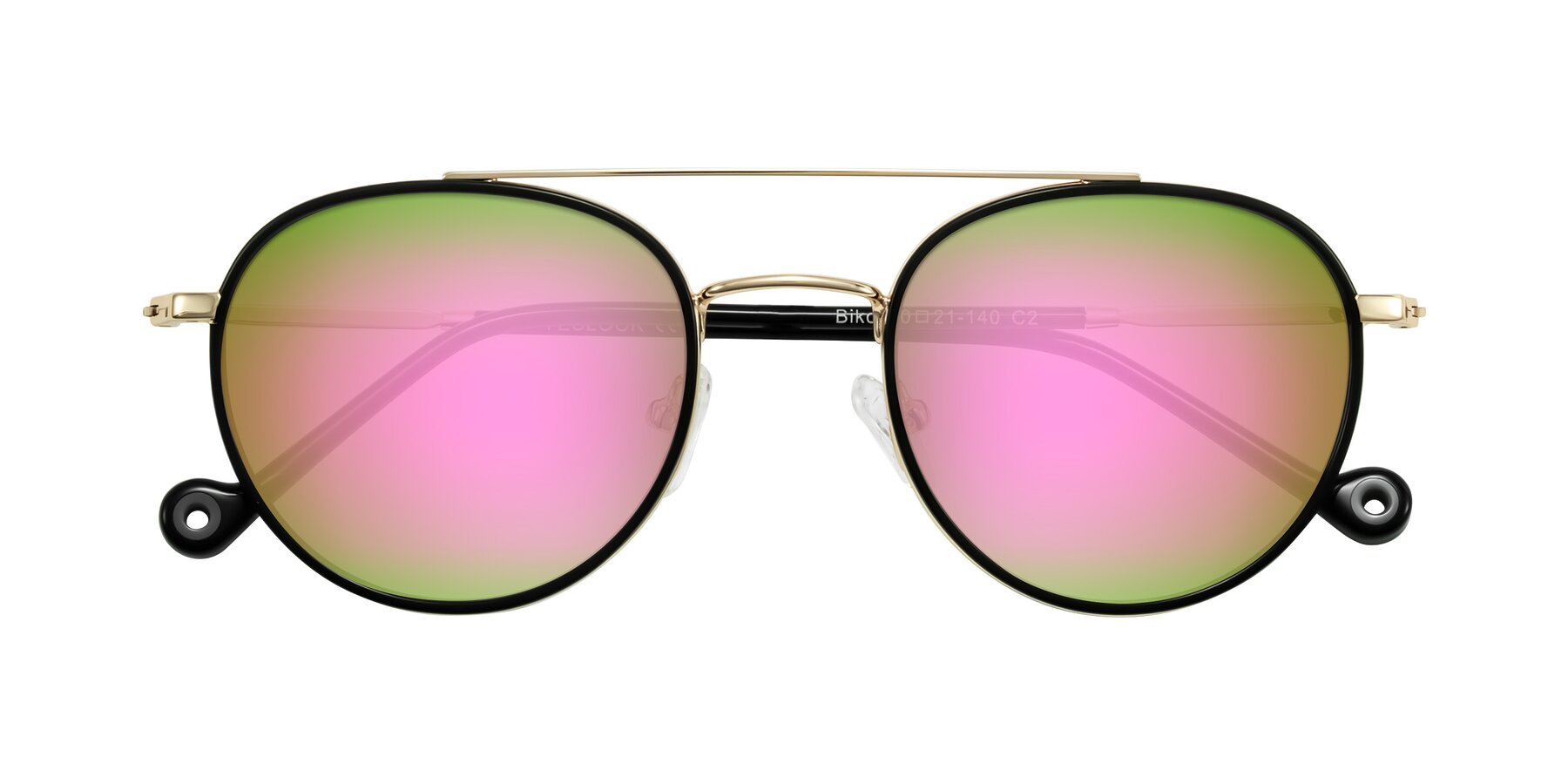 Folded Front of Biko in Black/Gold with Pink Mirrored Lenses