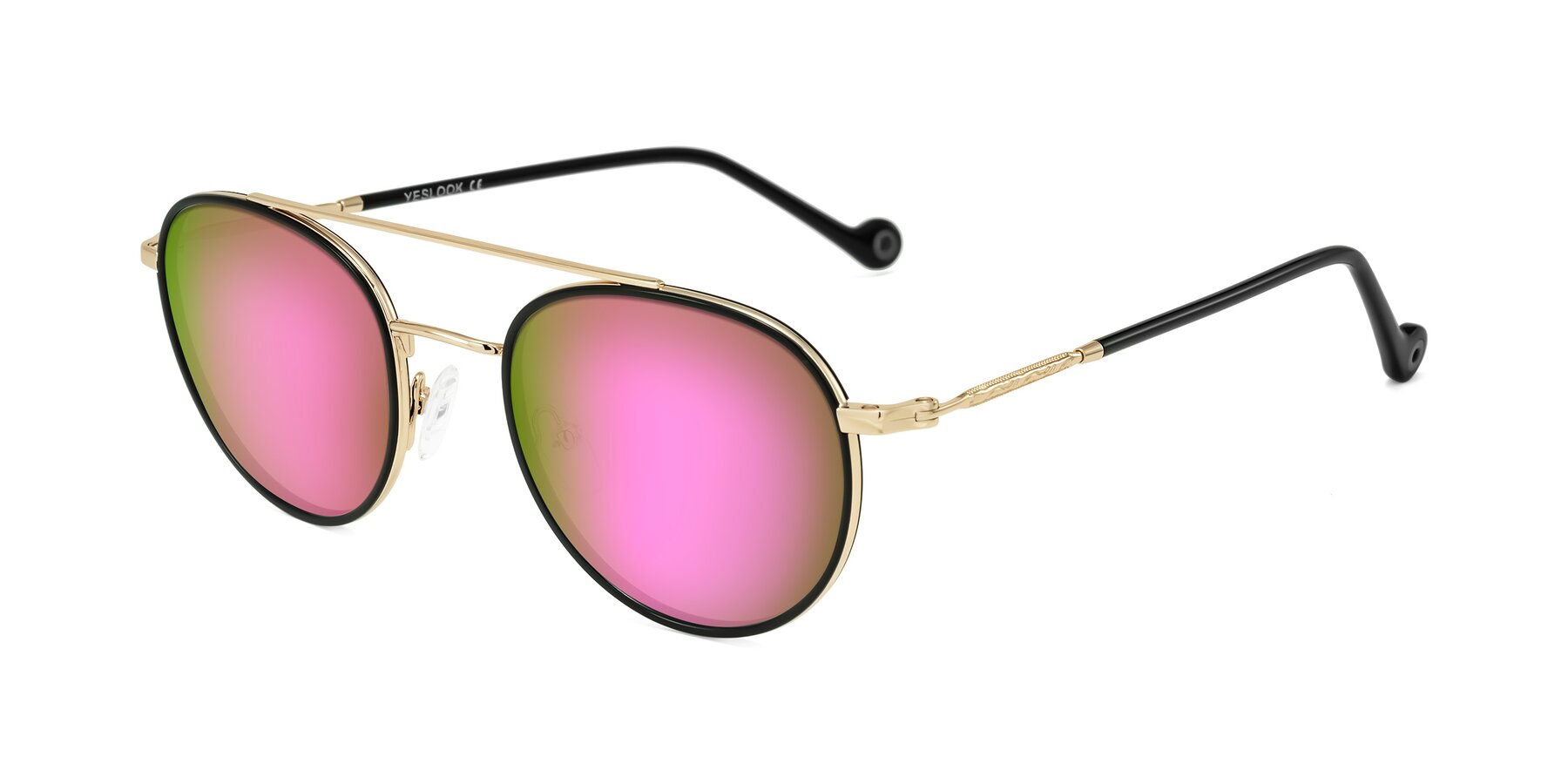Angle of Biko in Black/Gold with Pink Mirrored Lenses