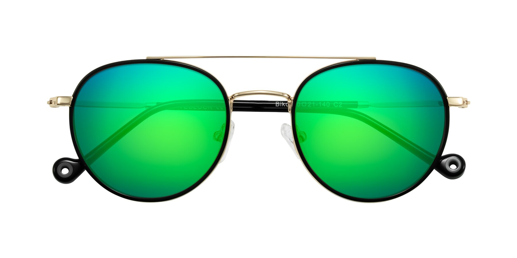 Folded Front of Biko in Black/Gold with Green Mirrored Lenses