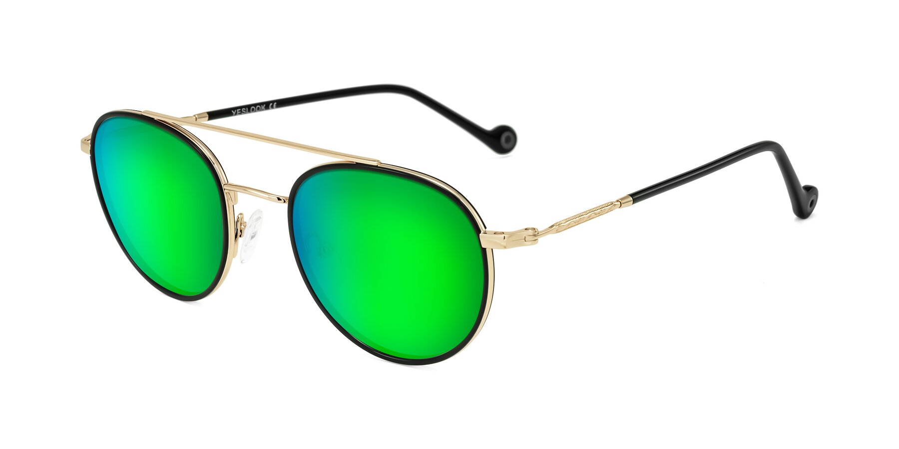 Angle of Biko in Black/Gold with Green Mirrored Lenses