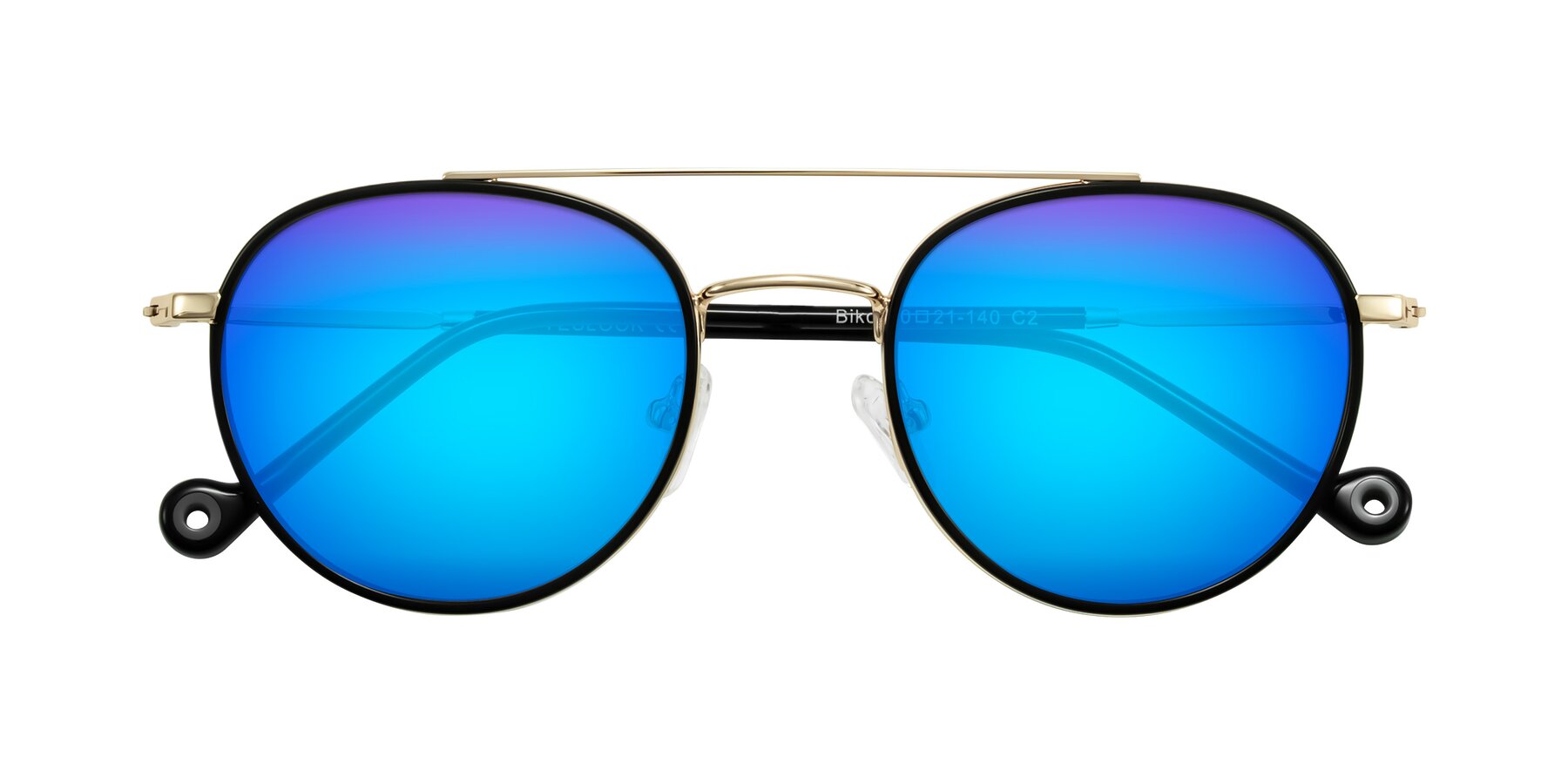 Folded Front of Biko in Black/Gold with Blue Mirrored Lenses