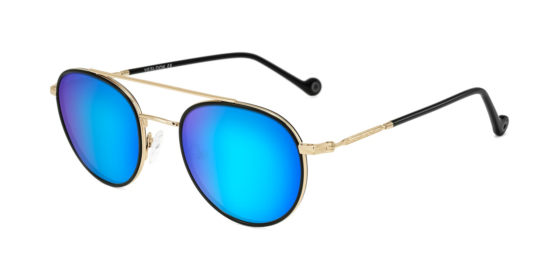 Angle of Biko in Black/Gold with Blue Mirrored Lenses