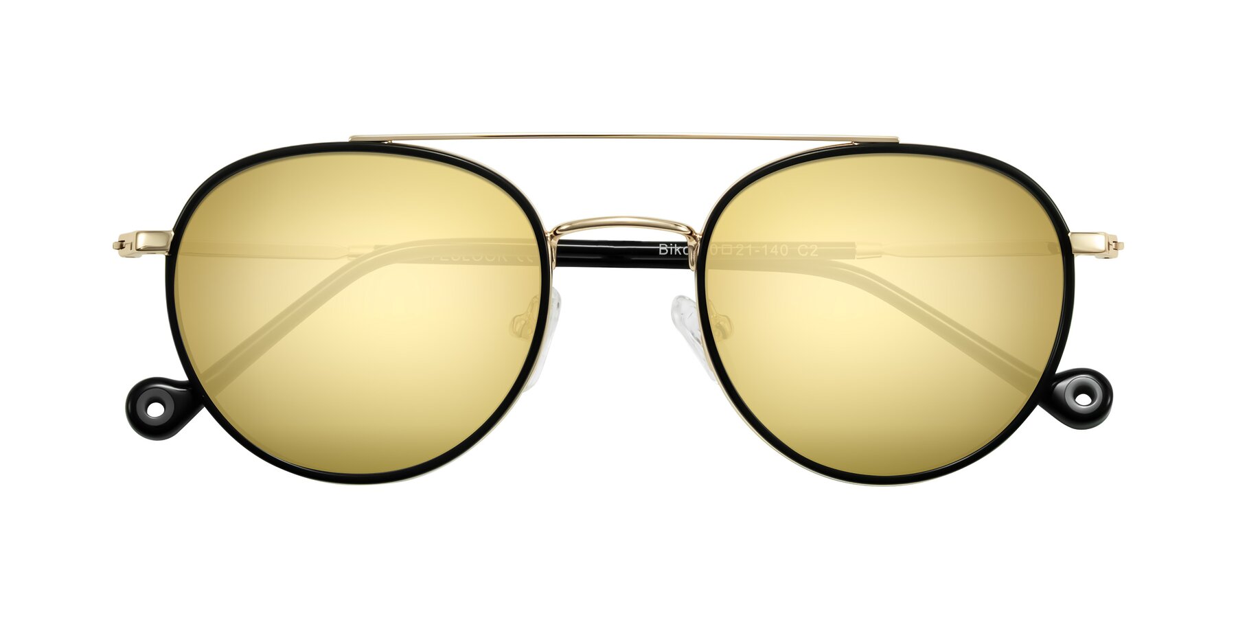 Folded Front of Biko in Black/Gold with Gold Mirrored Lenses