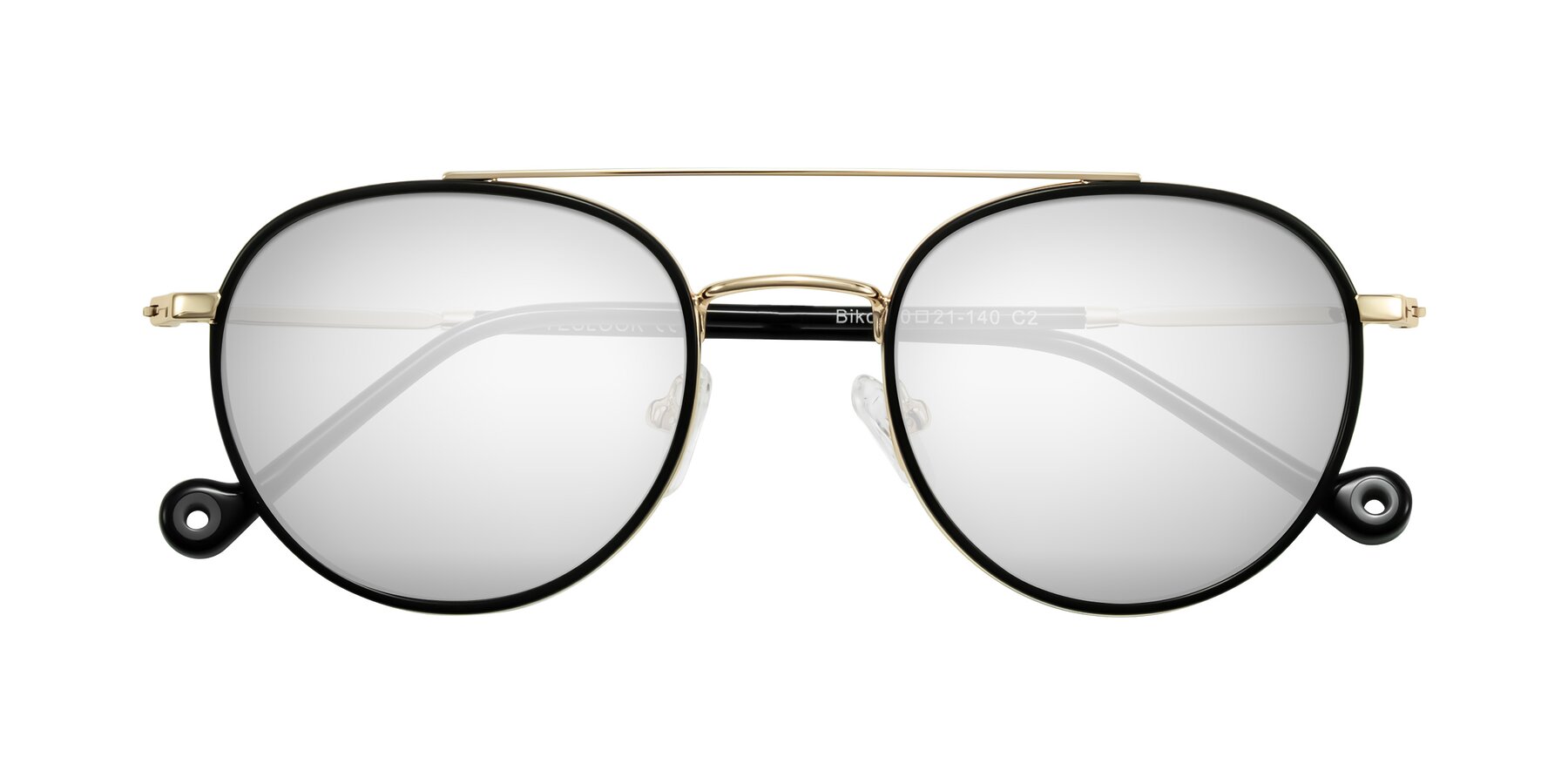 Folded Front of Biko in Black/Gold with Silver Mirrored Lenses