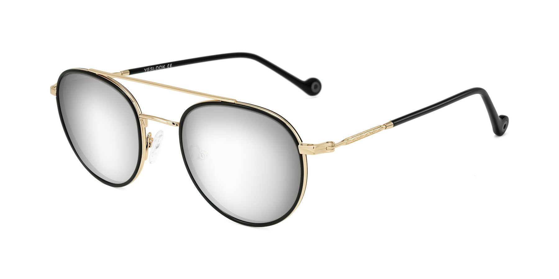 Angle of Biko in Black/Gold with Silver Mirrored Lenses