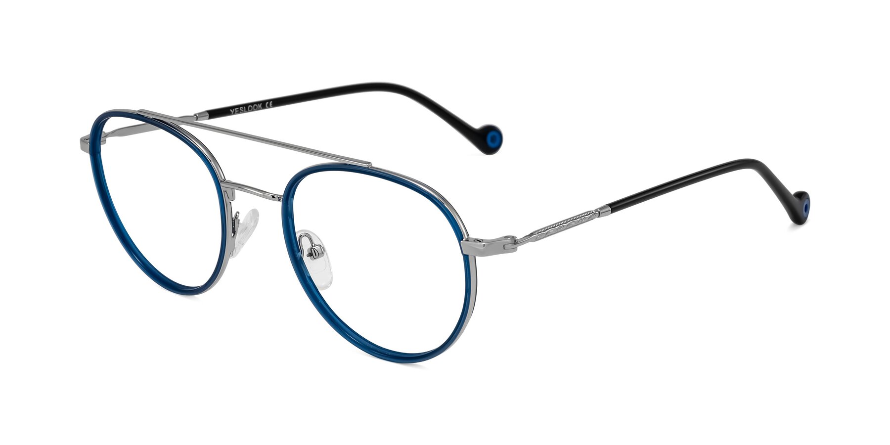 Angle of Biko in Blue/Silver with Clear Eyeglass Lenses
