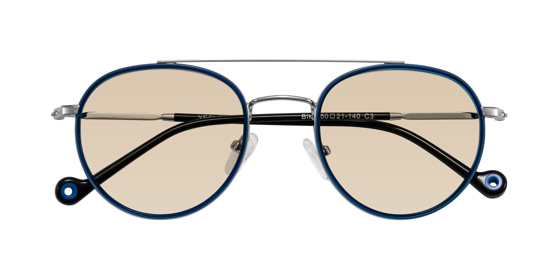 Folded Front of Biko in Blue/Silver with Light Brown Tinted Lenses