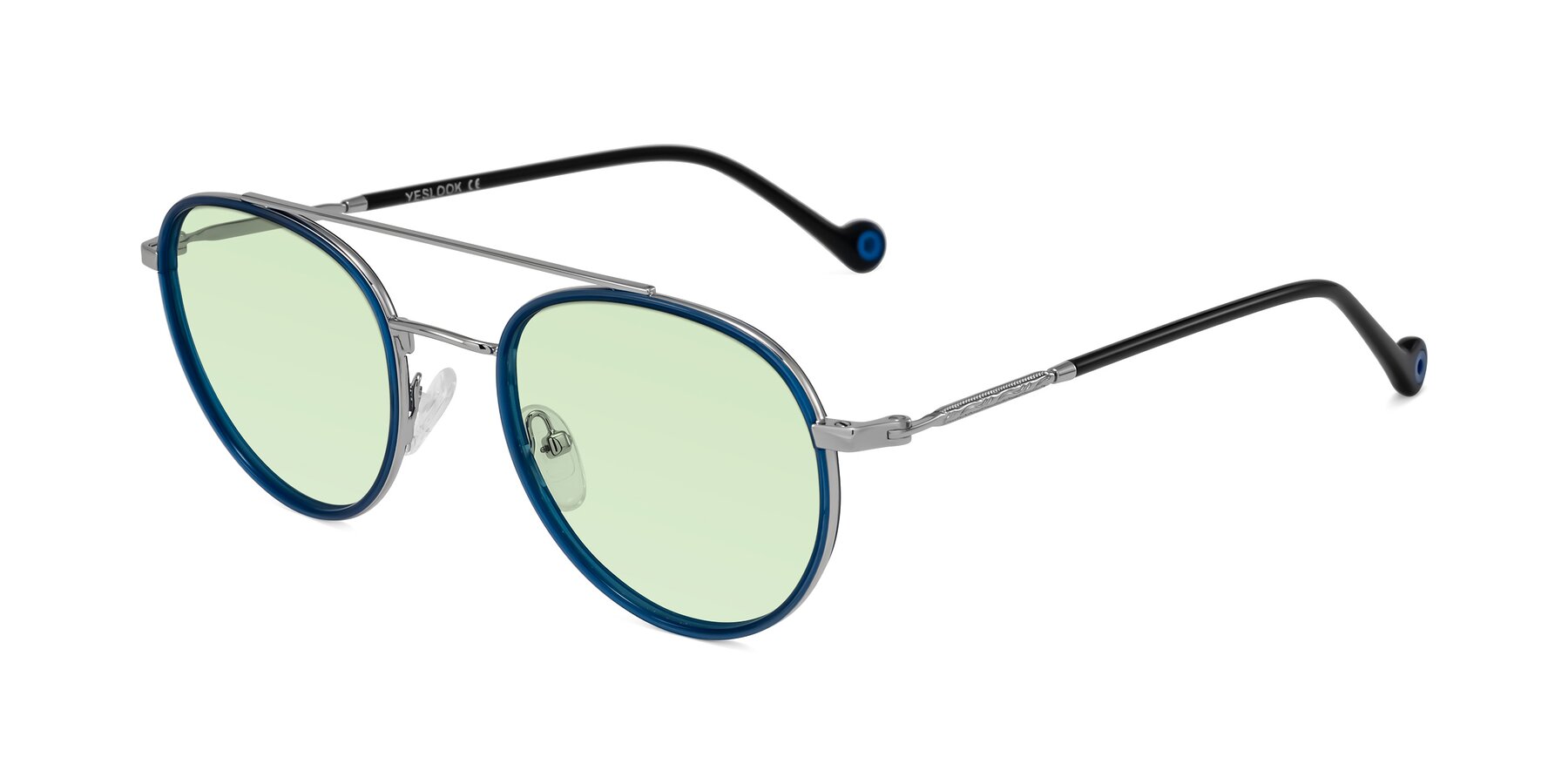 Angle of Biko in Blue/Silver with Light Green Tinted Lenses