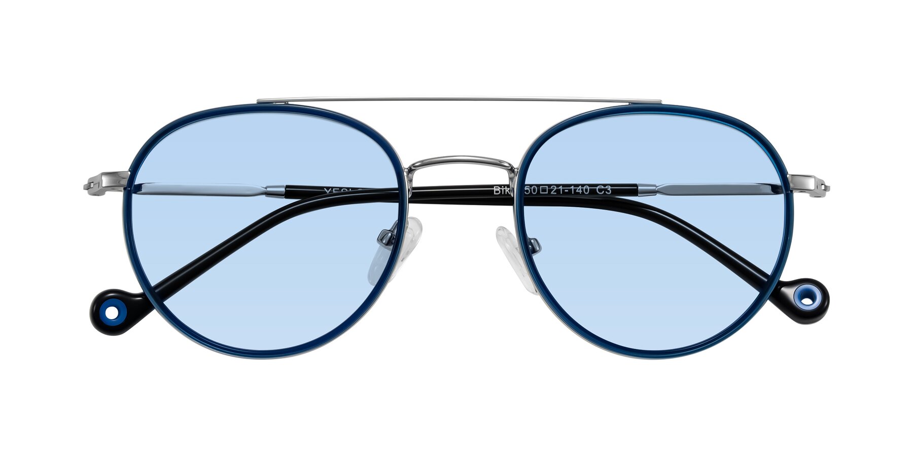 Folded Front of Biko in Blue/Silver with Light Blue Tinted Lenses